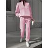 Autumn Winter European And American Half Zipper Stand Up Hoodie Set Solid Color Loose Casual Two Piece Set