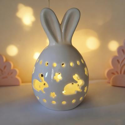 Easter Resin Hollowed-out Ear Egg-shaped Decorative Lamp, Hollowed-out Floral Pattern LED Candlestick, Suitable For Spring Home Desktop And Window