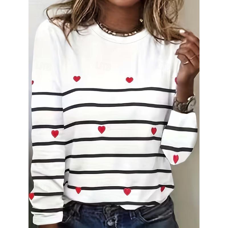 Women s T Shirt Print Heart Graphic Fashion Stylish Classic Long Sleeve Crew Neck Round Neck Regular Tops S