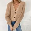 Fashionable new casual solid color button knit cardigan, comfortable autumn and winter classic simple ladies sweater jacket