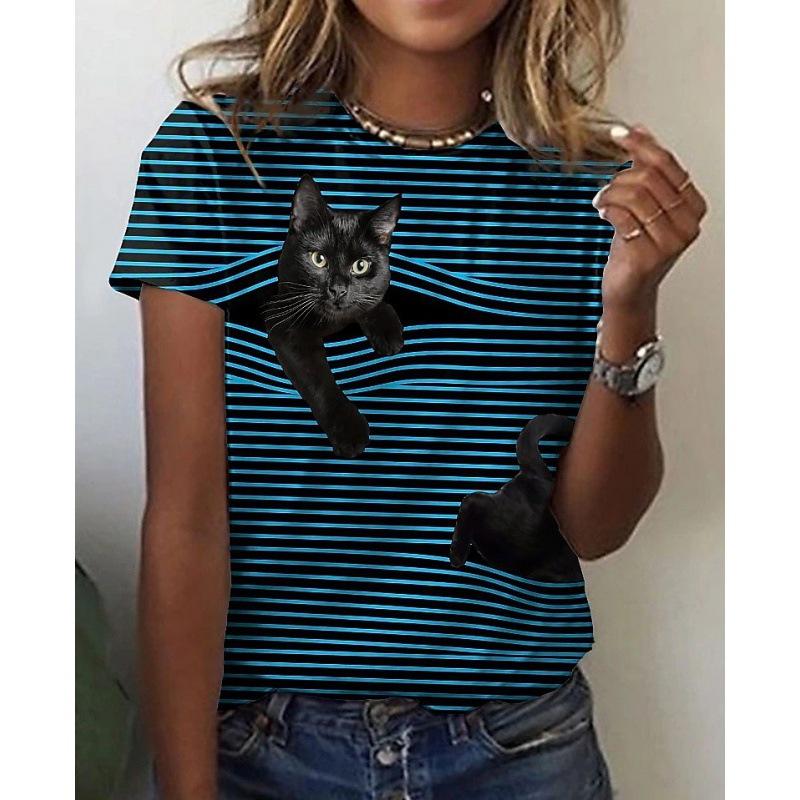 Damen Rundhals Tier Serie 3D Digital bedrucktes Kurzarm T-Shirt