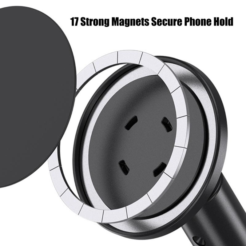 Car Cup Mount for Phone and Drink with Integrated Beverage Compartment, Curved Support Arm, and Cylindrical Base for In-Vehicle Storage