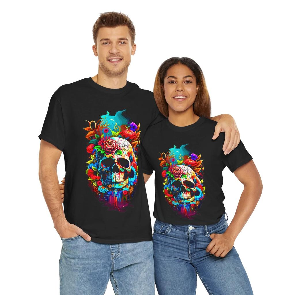 SKULL COLORFUL SPLASH MOSAIC TRENDY GRAPHIC T SHIRT Unisex Heavy Cotton Tee