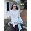 Korean Style Lace Patchwork V-neck Long-sleeve Casual Women's Top 2026