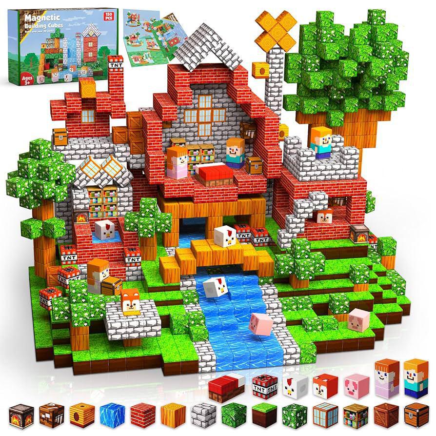Blue Castle Magnetic Cube Building Blocks - 3D Educational Montessori Toy