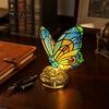 Study Desk Atmosphere Light Cute Bedside Table Lamp, Butterfly Rose Nightstand Lamps, Stained Glass Aged Bronze Carving Lamp Wing Shade, Bedroom Decor