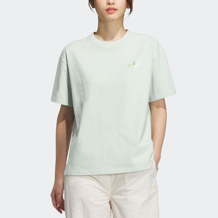 Adidas Originals Trefoil Logo Short Sleeve Tee Women Tops Linen-Green IK8627