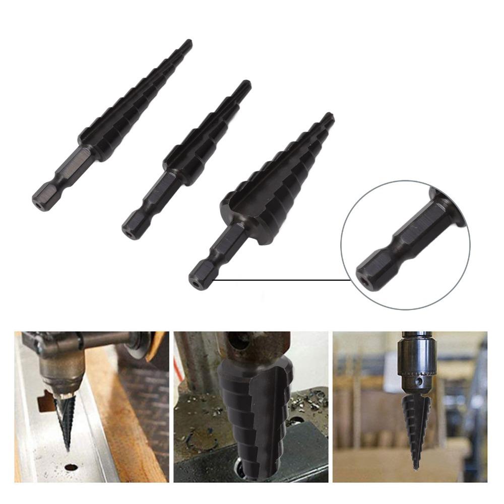 3pcs Precision Step Drill Bit Set Hex Shank Bearing Steel Step Drill Bit  Home Improvement