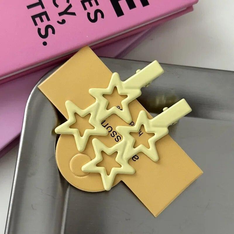 2pcs Sweet Cute Star Hair Side Clip Broken Hair Fixed Clip Bangs Clip Colorful Metal Pentagram Duckbill Clip Hair Accessories