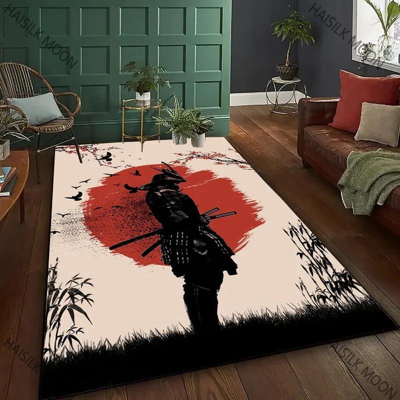 3D HD Printing Samurai Pattern Carpet Bedroom Living Room Computer Room Office Large Area Rugs Available in All Seasons Mat Gift