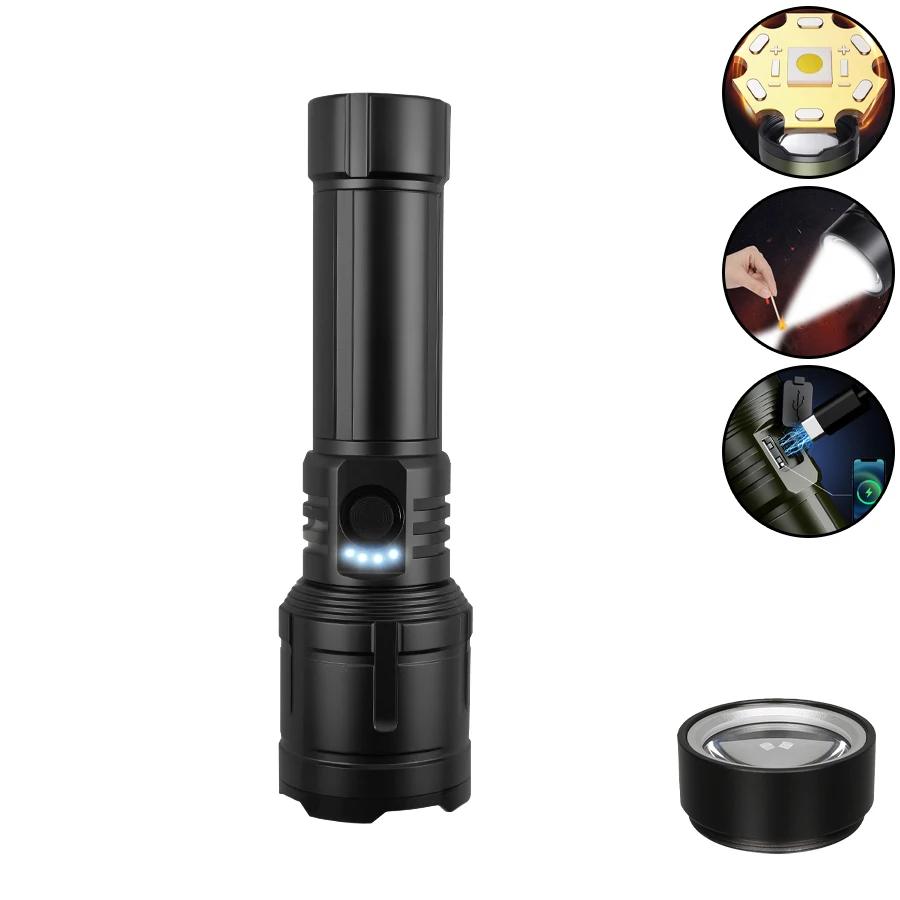 New 3000 LM Flashlight Outdoor Zoom Rechargeable Flashlights, All-aluminum Alloy, Can Light Up The Flame, Super High Power Torch