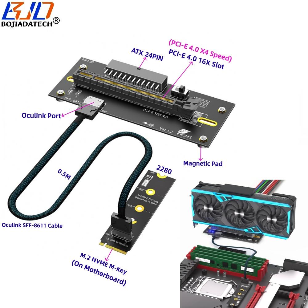 2280 M.2 NVME M-Key to PCI-E 4.0 X16 Slot Adapter ATX 24PIN Input Oculink SFF-8611 Extension Cable for External Graphics Card