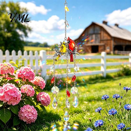 Birthday Gift for Decor Lover Cardinals Faux Crystals Suncatcher, Hanging Sun Catcher Windows, Bird Wind Crystal Suncatcher Windows Chimes with Chain,