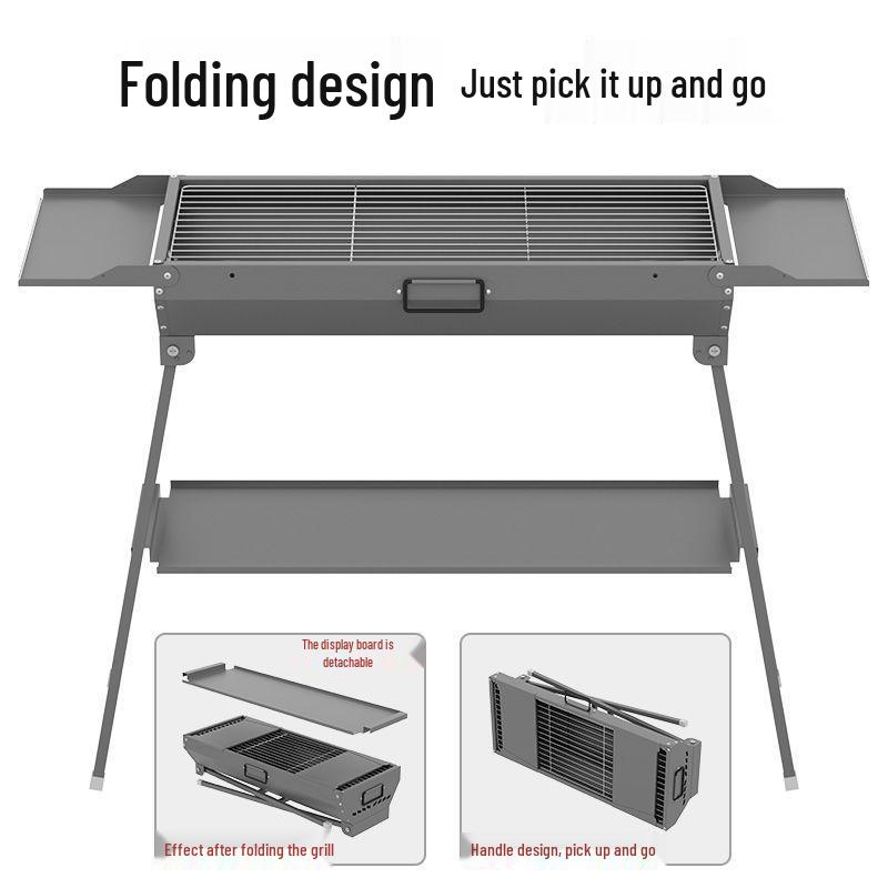 Tragbares faltbares Grillset: Verdickter Holzkohlerost für Picknicks im Freien