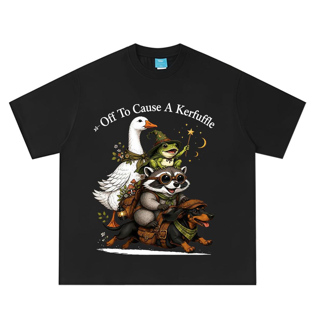 Auf zum Tumult Frosch Waschbär Gans Reitend Dackel T-Shirt Unisex Unisex Vintage T-Shirt Lässige Lockere Baumwoll-T-Shirts Oberteile