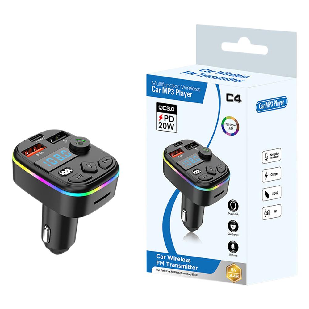 

FM-передатчик с поддержкой TF-карты U-диска, автомобильного MP3-плеера, двухпортового USB-зарядного устройства типа C, беспроводного автомобильного инструмента HandFree