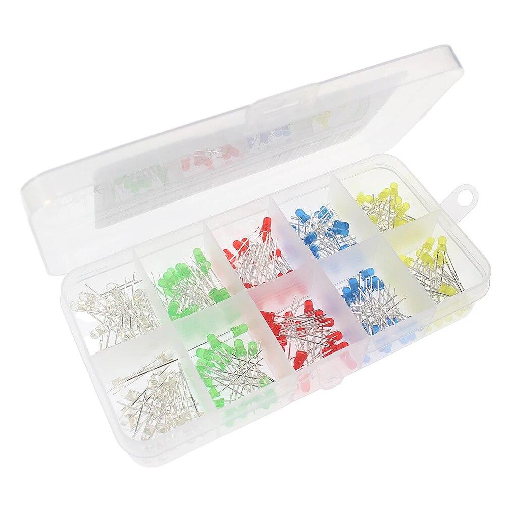 200 bucăți 3 mm diodă emițătoare de lumini 5 culori set sortiment de diode LED, roșu, galben, verde, albastru, alb, diodă LED F3, electronică DIY