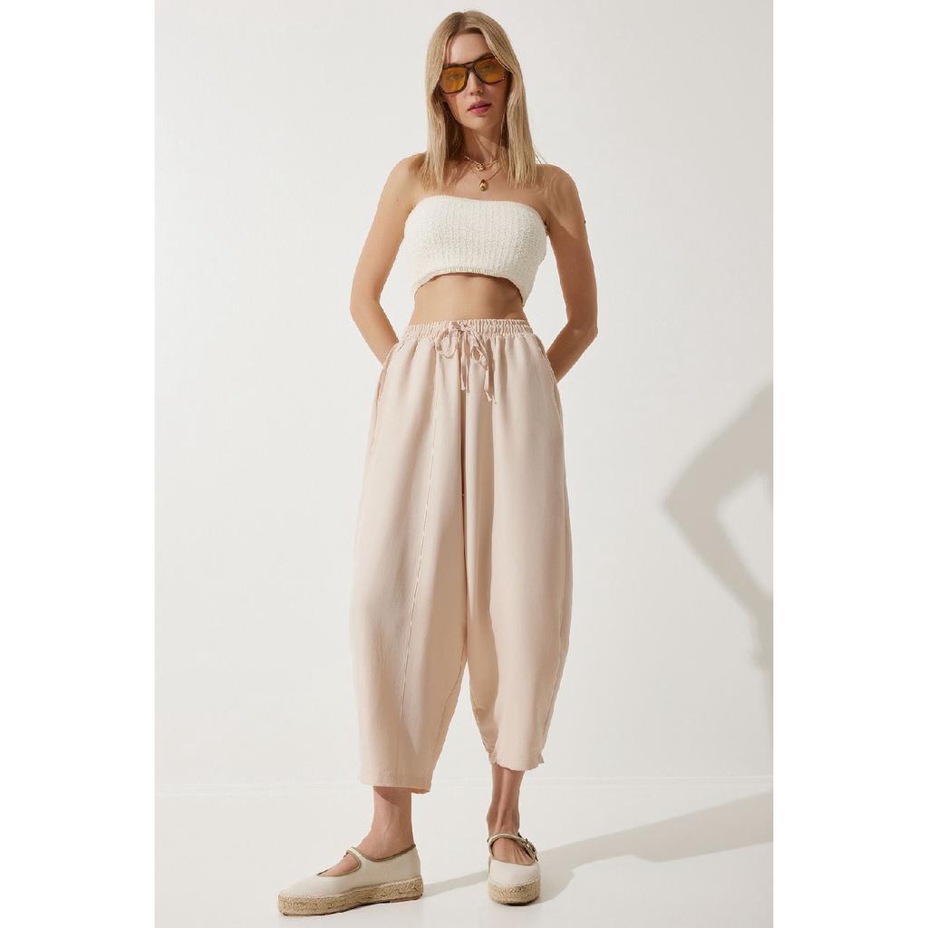 Women's Black Pocketed Linen Viscose Shalwar Trousers Cv00001