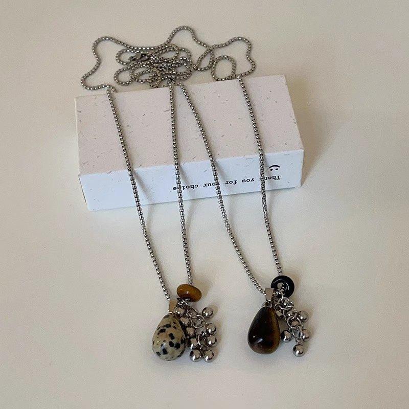 Fashion Spotted Tiger Eye Stone Irregular Pendant Necklace for Women Long Chain Girls Charm Aesthetic Jewelry Accessories