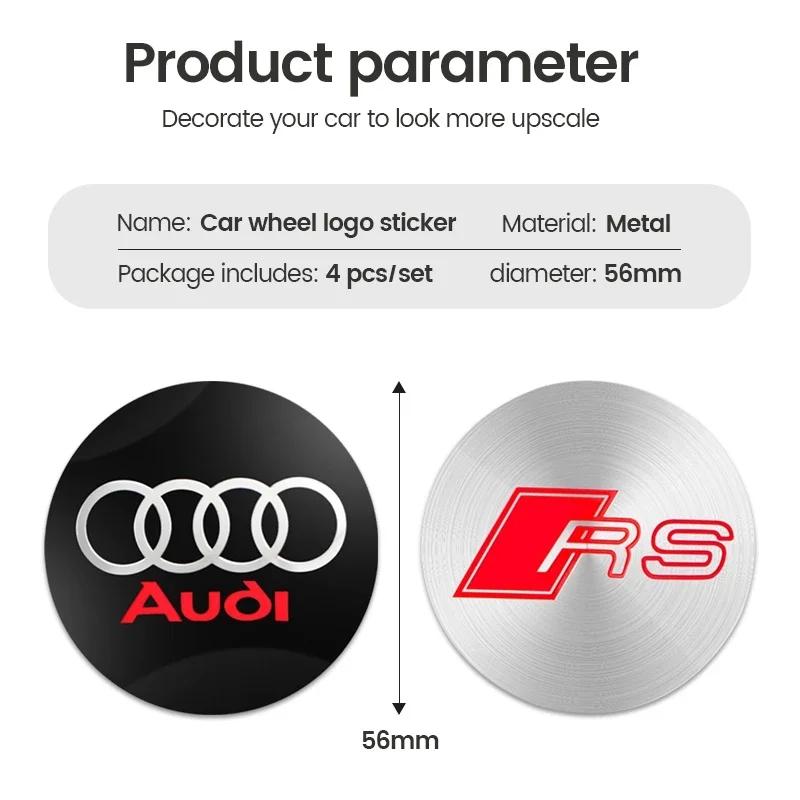 For Audi A856/60/65/70/75mm Car Badge Wheel Center Cover Stickers Hub Caps Decal For Audi A3 A4 A6 A7 A8 Q3 Q5 Q7 S3 S4 S5 S6 RS3 RS4 Sline