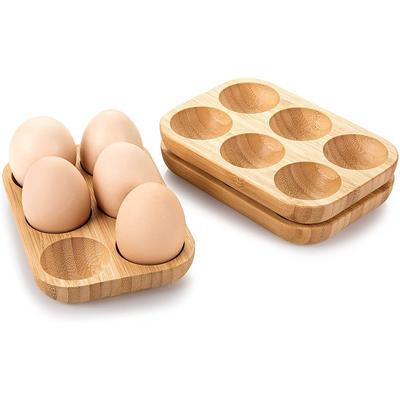 6-Cells Wooden Egg Holder Tray Double Row Egg Organizer Rack Space Saving Household Egg Storage Accessories for Kitchen