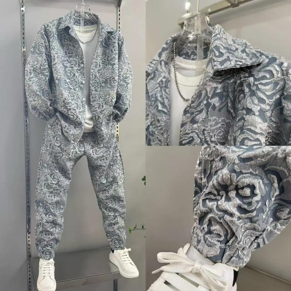 Herren Frühling/Herbst Freizeitset: Hemd mit Kragen + Hose Sportliches zweiteiliges Set