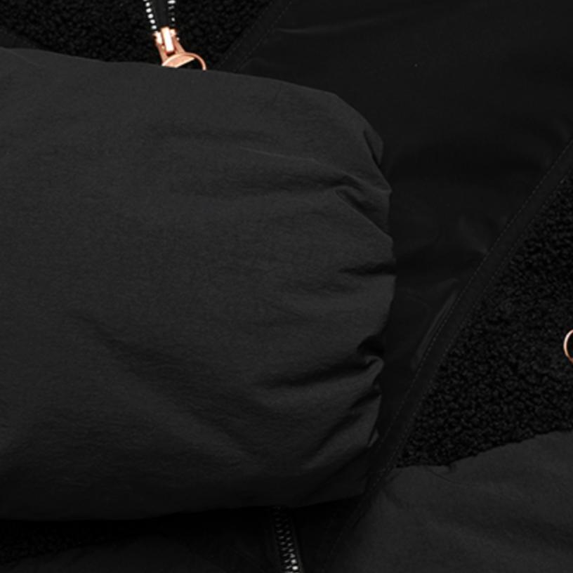 Fila Athletics Solid Color Loose Hooded Teddy Fleece Spliced Warm Down Jacket Women Outerwear Deep-Black A11W241918F-BK