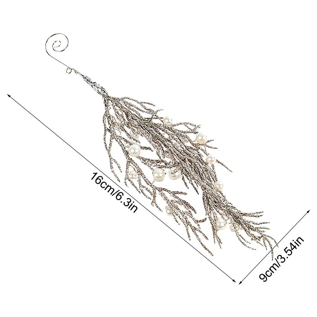 Christmas Tree Branches Ornaments Artificial Shiny Pendant With Pearl Christmas Glitter Stems For Holiday Birthday Party Offices