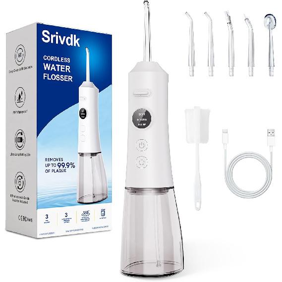 Water Dental Flosser for Teeth – 300ML Cordless Oral Irrigator with 6 Replaceable Jet Tips, 3 Modes, Portable Rechargeable Electric Flosser for
