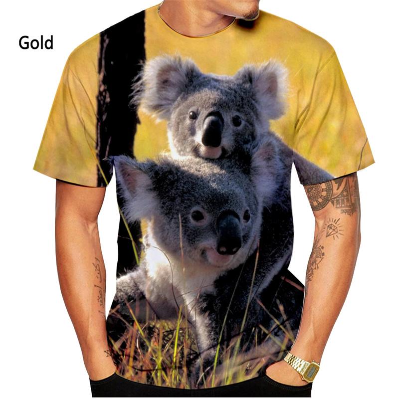 Summer Round Neck 3D Cute Koala Pattern Print Top Fashionable Casual Short Sleeved Men's T-shirts