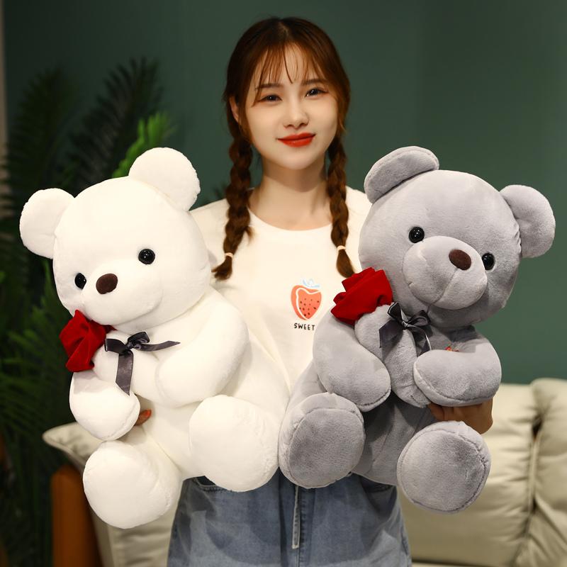 Kawaii Bear with Roses Plush Animals Toy Soft Bear Stuffed Doll Romantic Gift for Lover  Birthday Gifts for Girls Home Decor