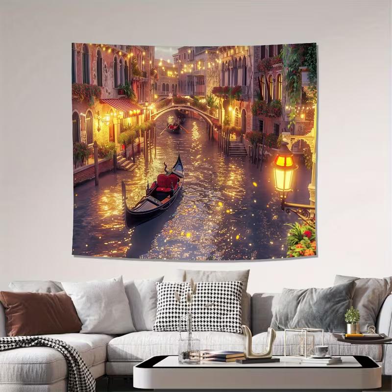 Toile de fond Vue de nuit romantique de Venise en 2D pour la décoration de la maison et des événements