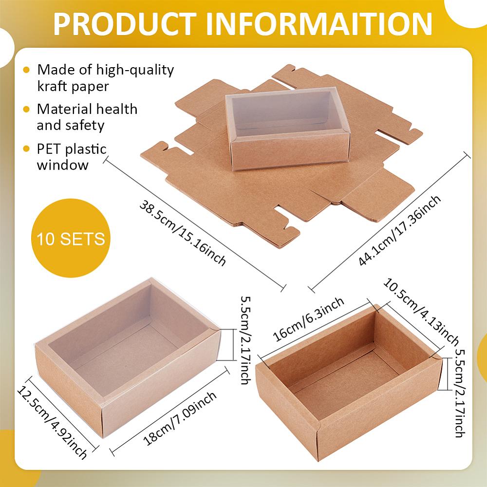 10pcs Rectangle Kraft Paper Drawer Boxes Festival Gift Wrapping Boxes Gift Packaging Boxes for Jewelry Wedding Party with Clear PET Plastic Cover Peru