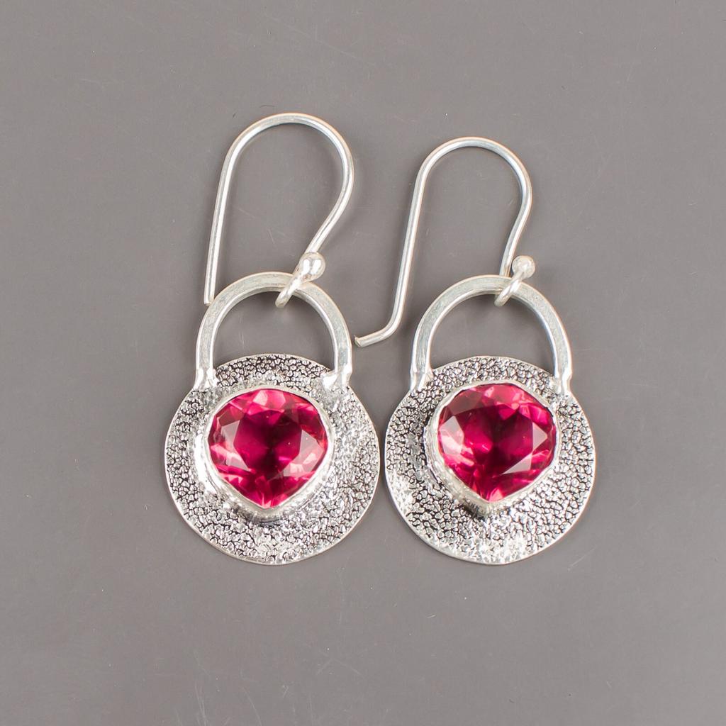Pink Tourmaline Gemstone 925 Sterling Silver Jewelry Handmade Earrings 1.30" EE-63-18