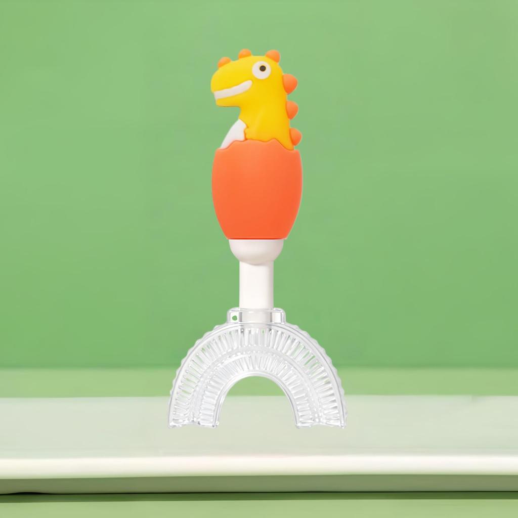 Soft Bristle U-Shaped Children's Toothbrush (Ages 1-12) - Cute Dinosaur Design with Silicone Brush Head