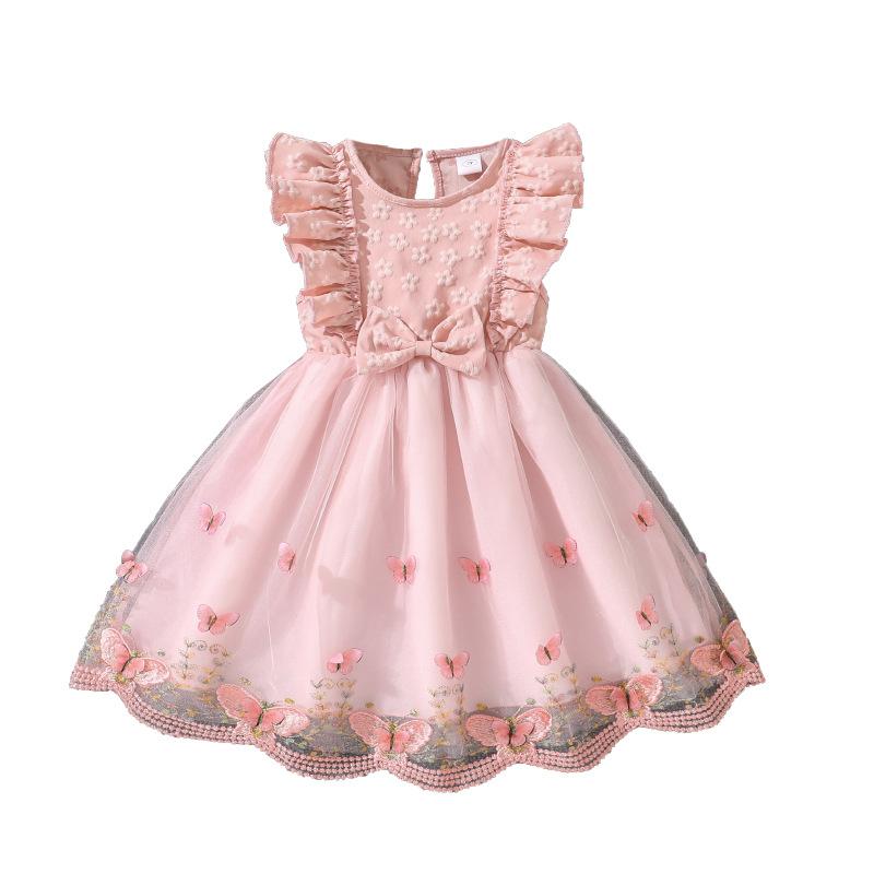 Modna sukienka dla dziewczynek 2025 Lato Dziecięca bez rękawów Koronkowa Słodka Tiulowa Sukienka Księżniczki