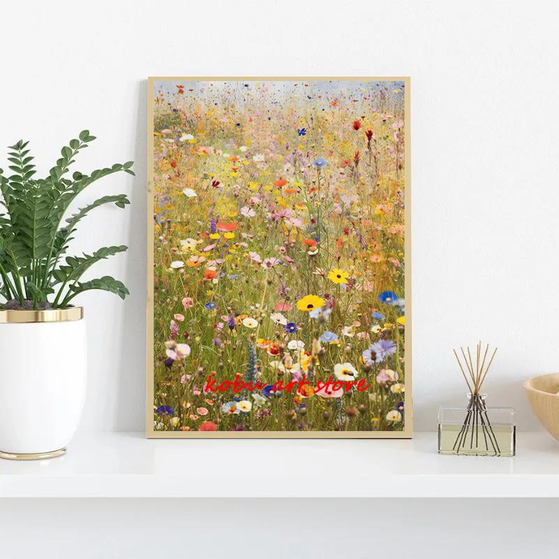 Wildflower Field Floral Natural Landscape Canvas Painting Posters and Prints Wall Art Picture for Living Room Home Decor Cuadros