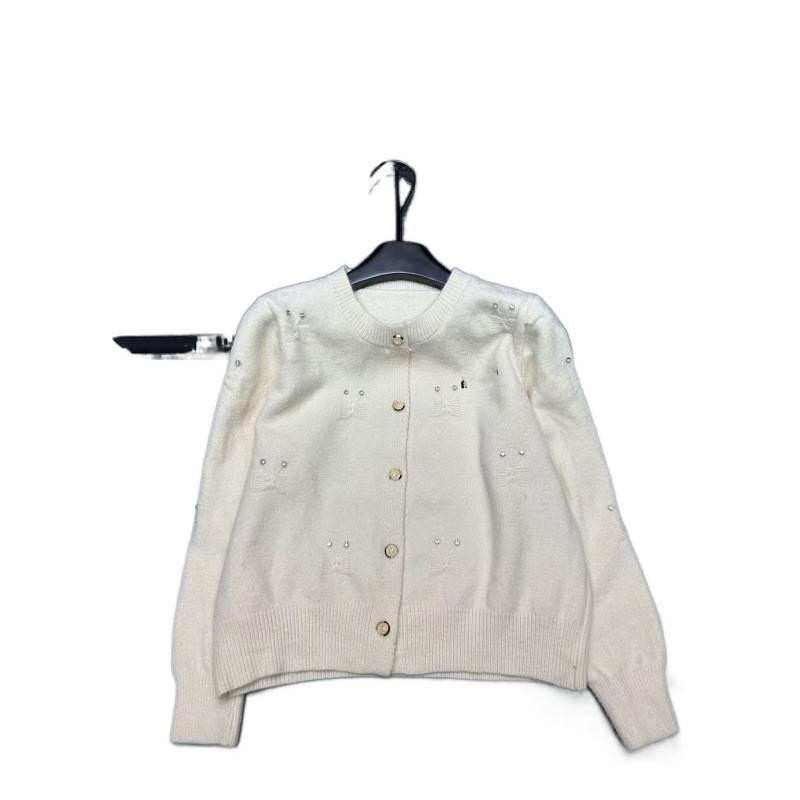 Miu25 Fall/Winter 3D Rhinestone Embroidered Knit Cardigan - Age-Reducing, Versatile, Round Neck, Single-Breasted Top