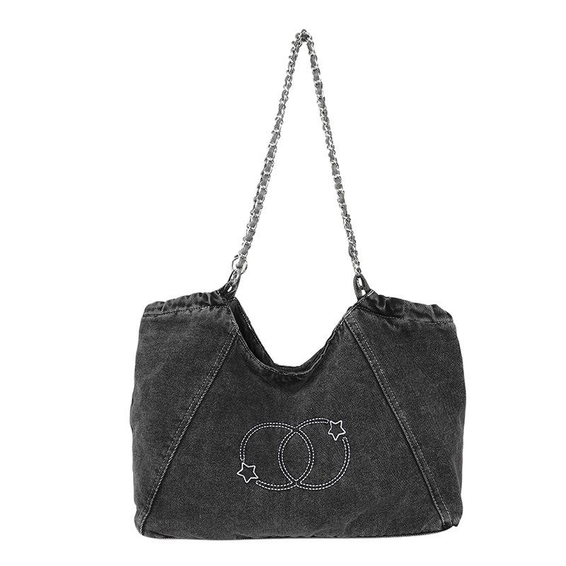 Denim Commuter Tote in Koreaanse Stijl: Retro Grote Capaciteit Okselketting Schoudertas
