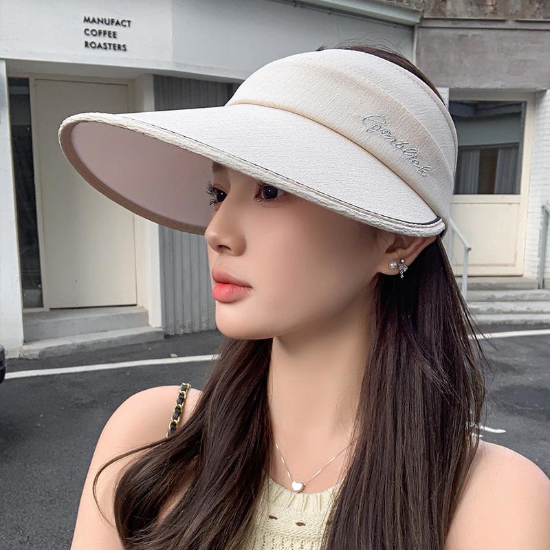 Spring and summer empty top sunscreen hat female embroidery letter curled edge fashion versatile tide outdoor cycling face cover sun hat