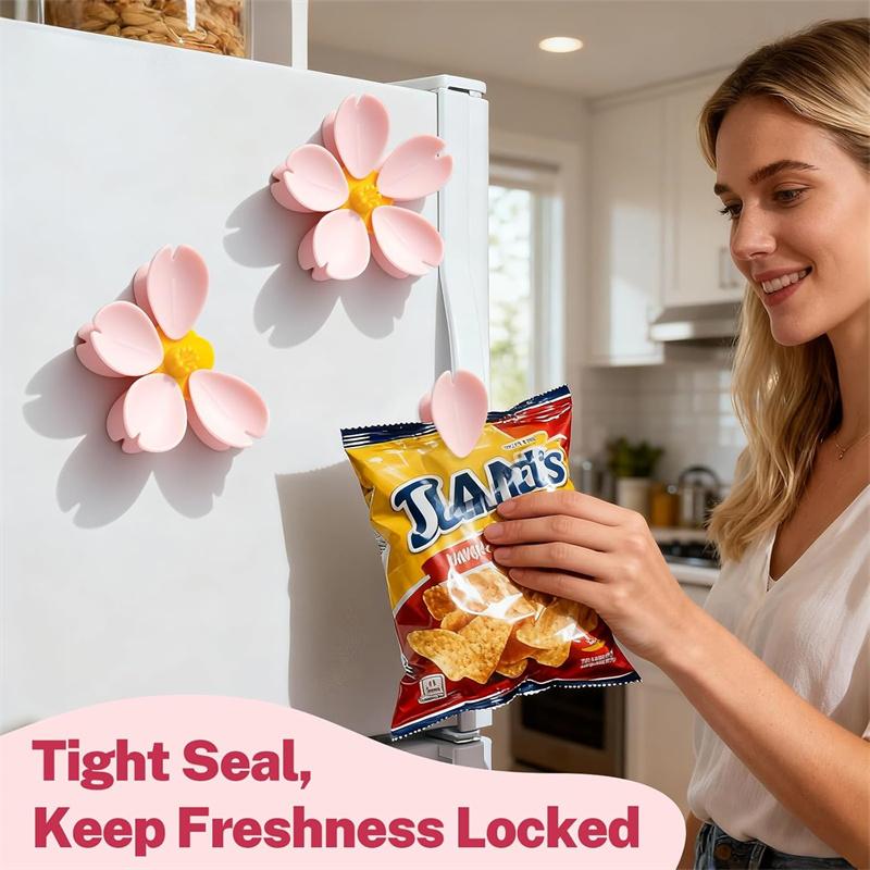 5/10pcs Cherry Blossom Magnetic Bag Clips 3D Flower Food Seal Clips Reusable Grip Stick Potato Chip for Snack Bags Kitchen Home