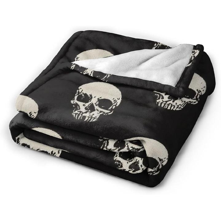 Gothic Skull Blanket Soft Cozy Spooky Skull Plush Throw Blanket Super Warm Fleece Fuzzy Halloween Skeleton Bedding Blanket Gifts for Kids Girls Boys
