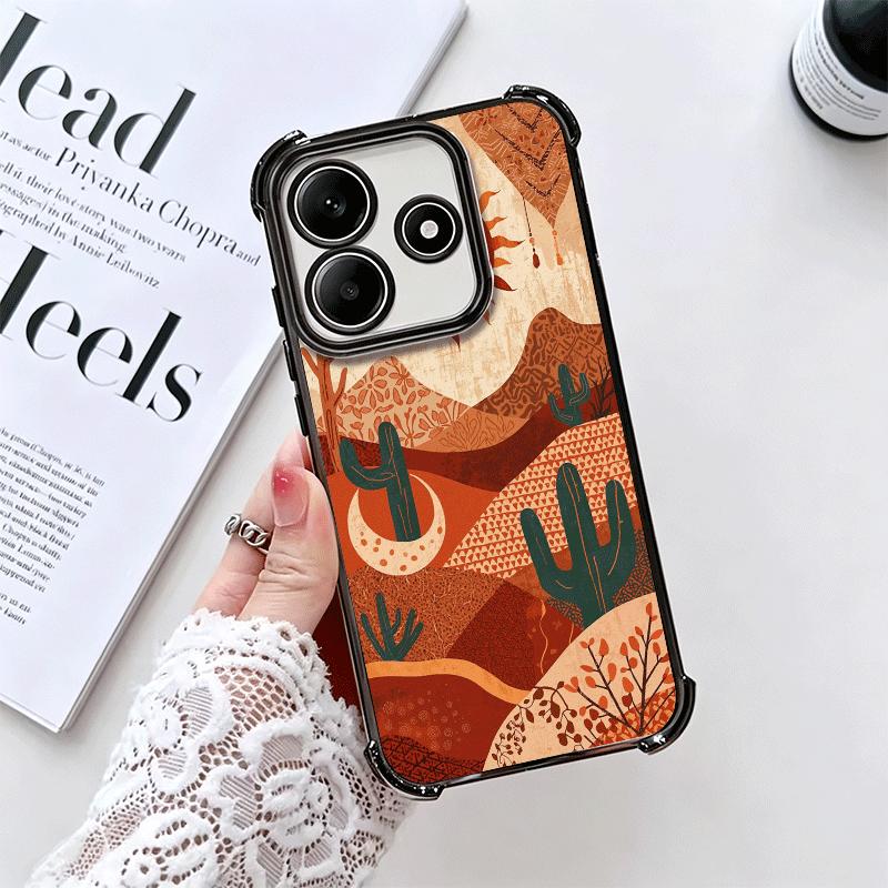 Cactus Pattern Plating Phone Case For Xiaomi Redmi Note 14 15 Pro Plus 13 12 11 11S 11T 10 9S 9 5G Anti-Fall Airabag Cover