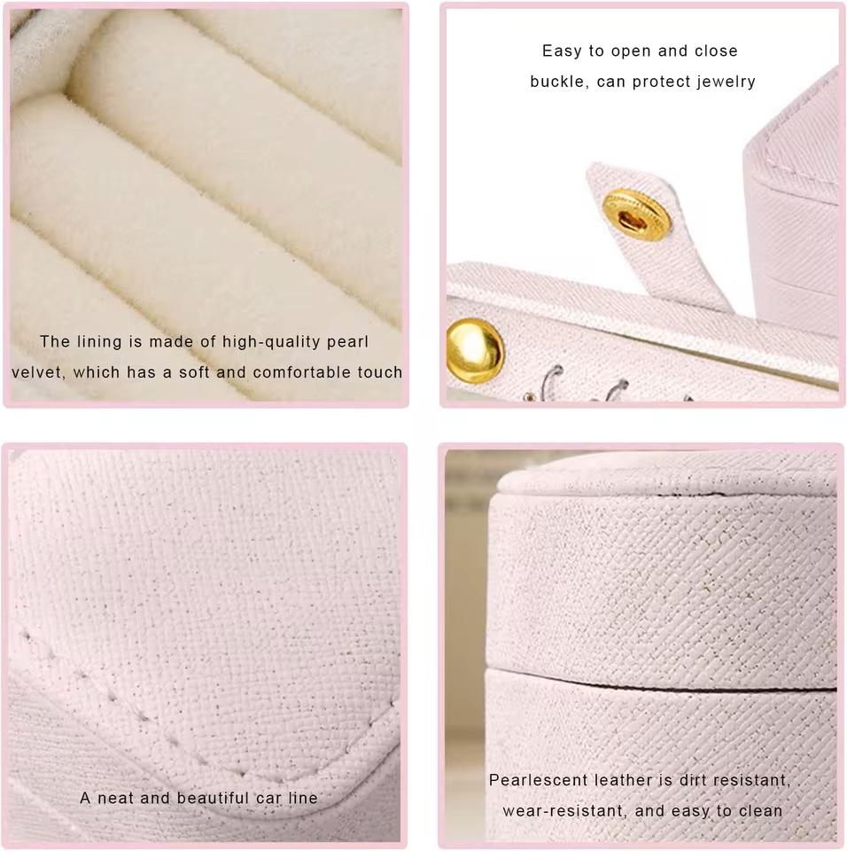 Portable Mini Jewelry Box Small Travel Storage Case for Rings Necklaces Earrings Lipstick with Removable Ring Slot PU Leather