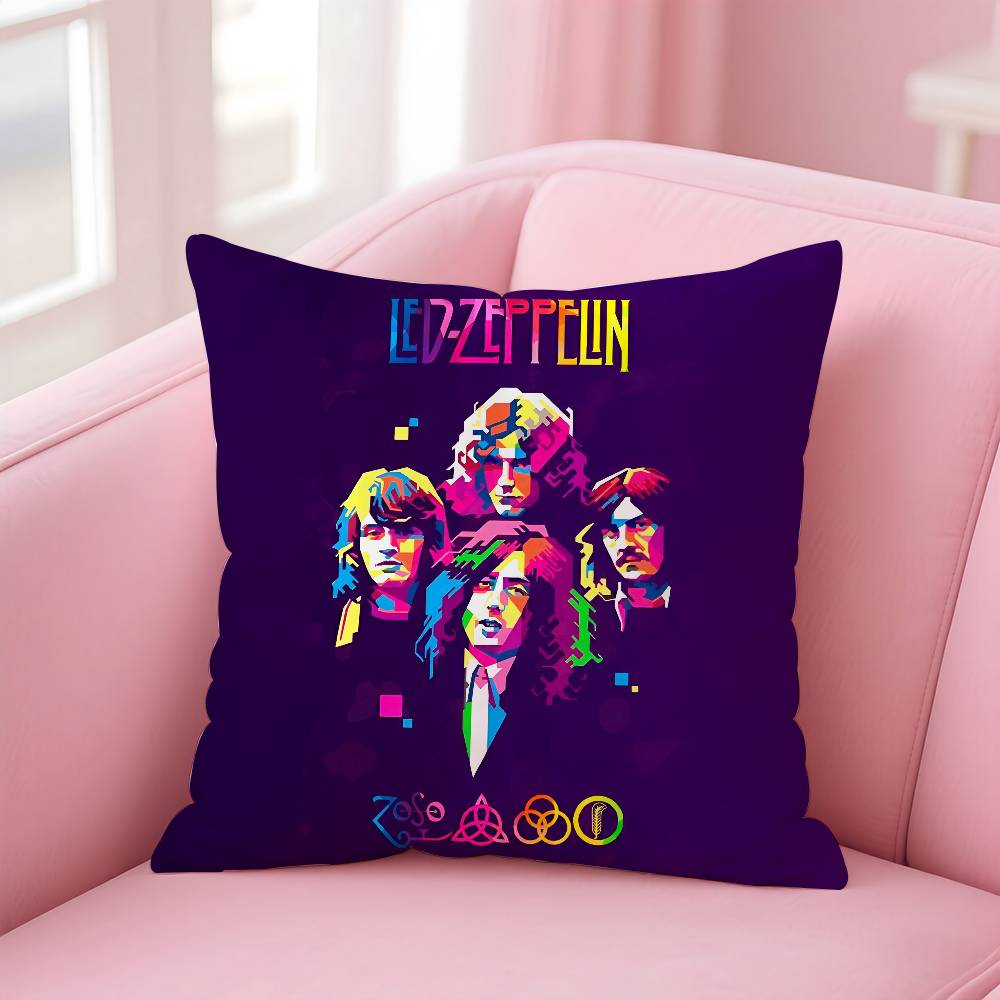 

Rock Band L-Led Zeppelin Pillow Case Anti-dustmite Pillowcase Invisible zipper silky short plush Sofa cushion cover 16x16Inch