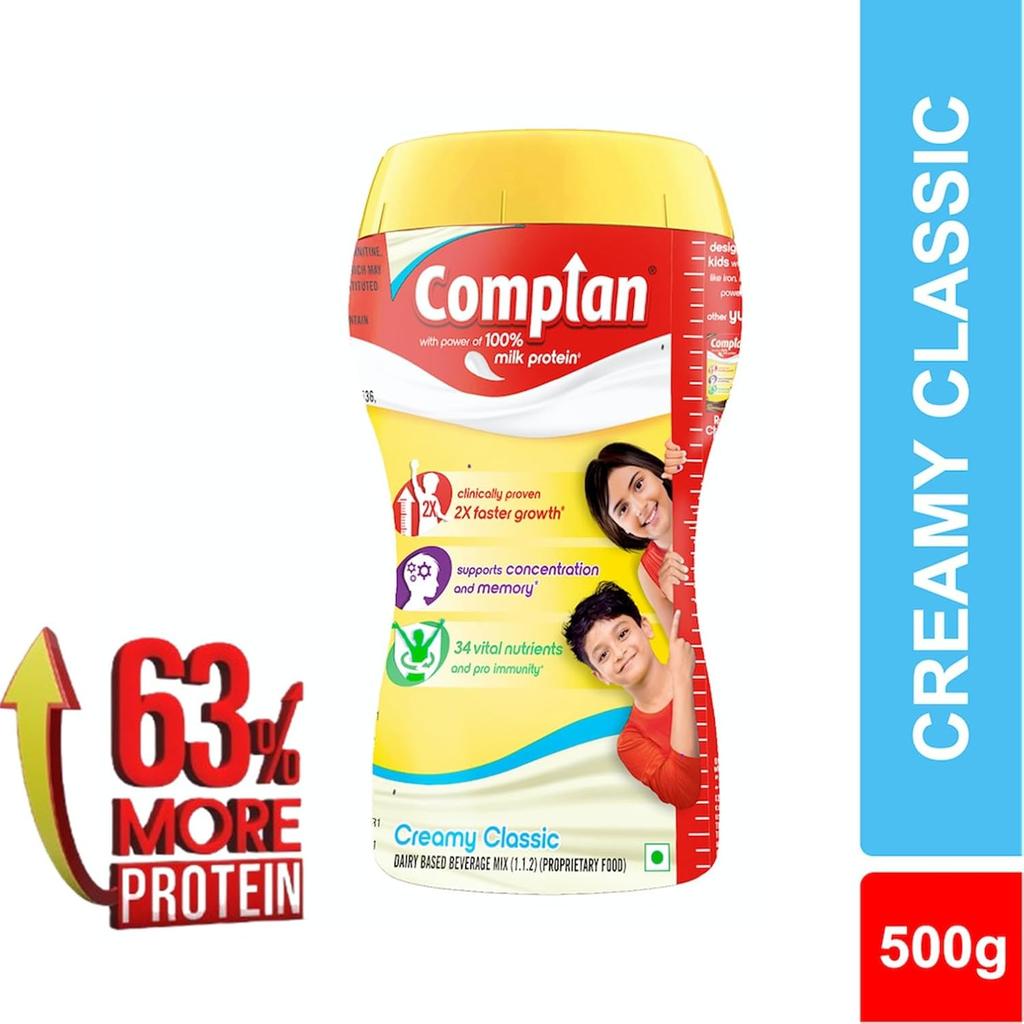 Complan Nutrition Drink Powder for Children Creamy Classic Flavour 500g Jar with 34 Vital Nutrients