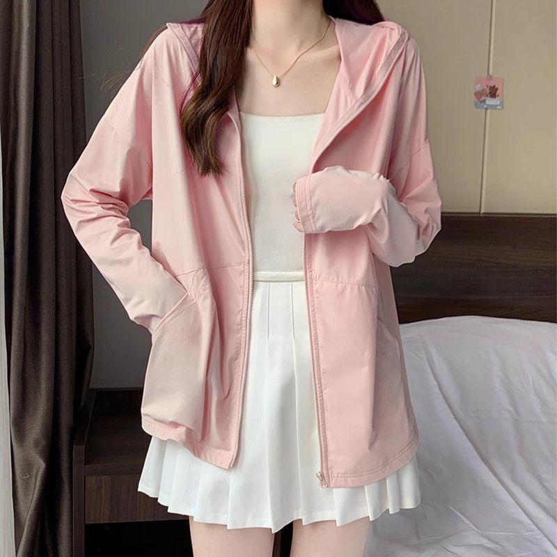 Jachetă de protecție solară Ice Silk pentru femei 2024 - Culoare uni de vară, respirabilă, ușoară și croială lejeră