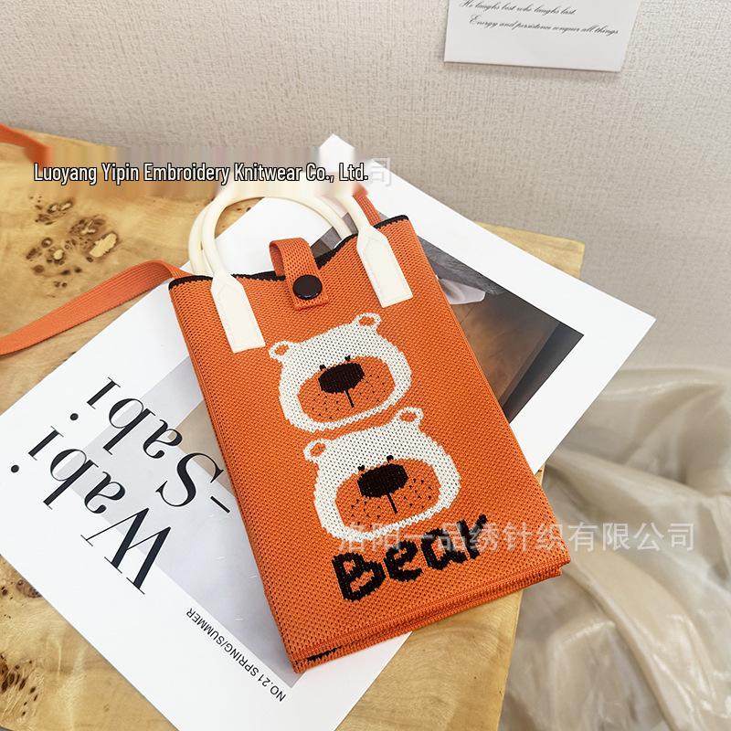 Cute Cartoon Dopamine Knit Crossbody Phone and Coin Bag