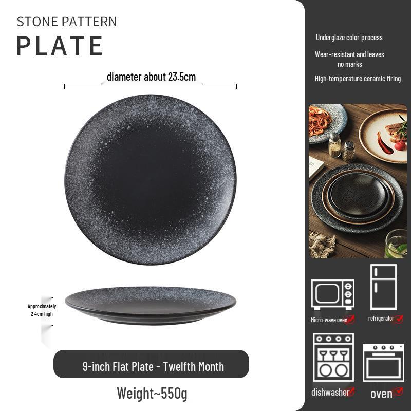 Retro Japanese Ceramic Plate: Creative Black Glaze Dish for Home and Restaurant