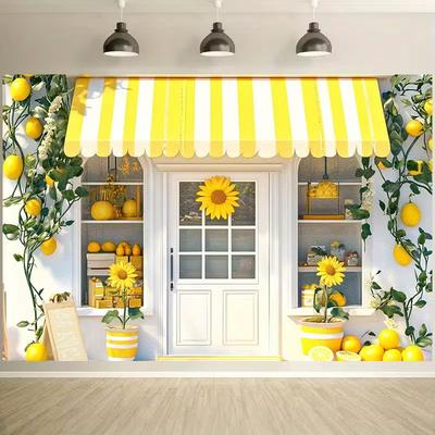 2D Cheerful Yellow Lemon Shop Backdrop for Bridal Shower & Summer Party